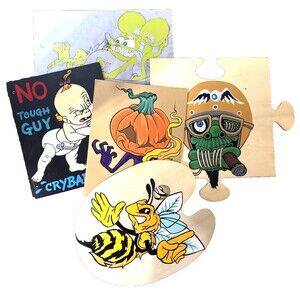 5 Hand Painted Wall Decor, huge Puzzle Piece, Clip Board, Pumpkin Head, Honey Be